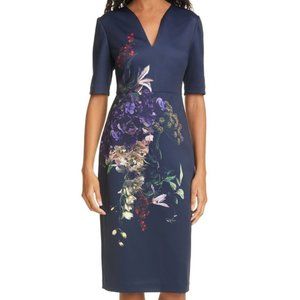 Ted Baker Blue Carvir Floral V Neck Sheath Dress